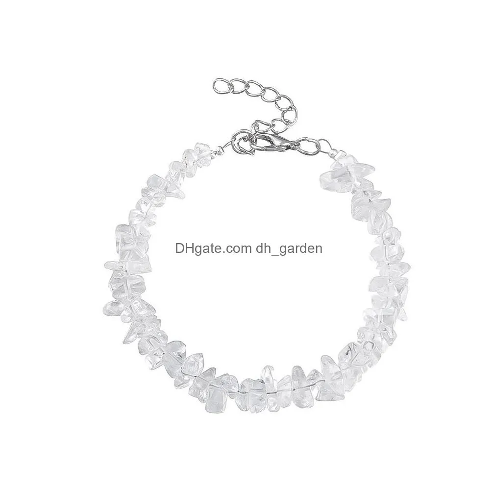 natural gem stone strand bracelet irregular crystal stretch chip beads nuggets bracelets bangles quartz silver wristband for women