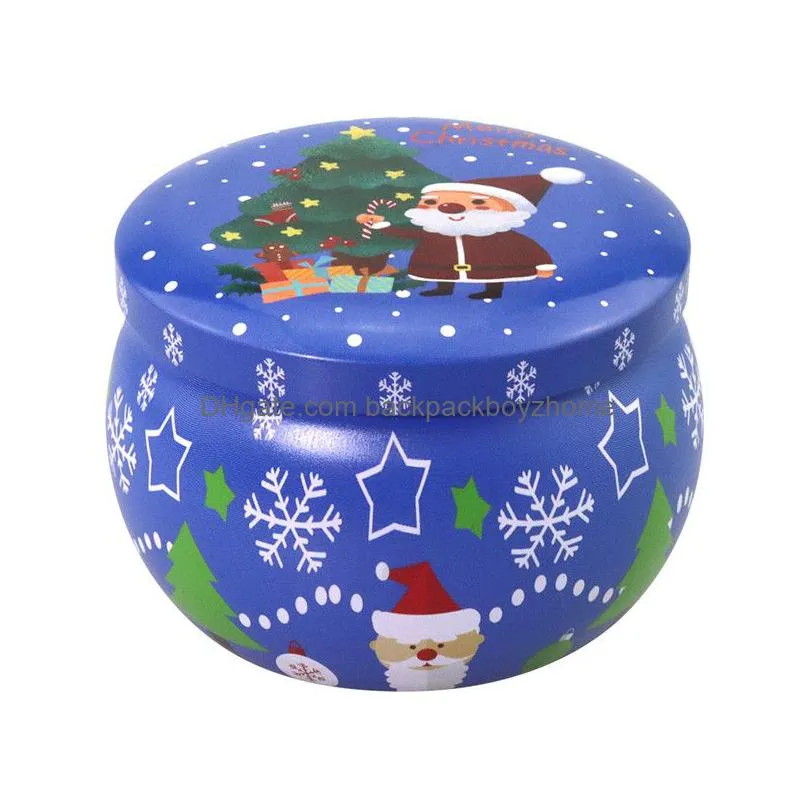 xmas tinplate box christmas santa snowman elk print candy tea candle box aromatherapy candle jar xmas gift storage box