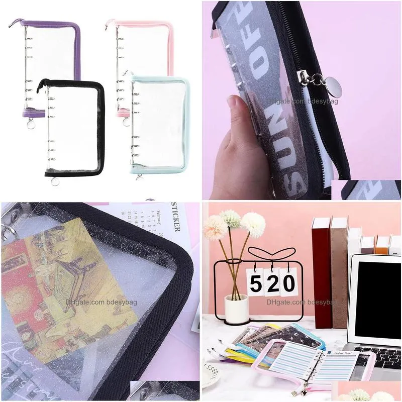 gift wrap 4 pieces binder pockets a6 size 6 rings cover pvc zipper for ring refillable notebook planner