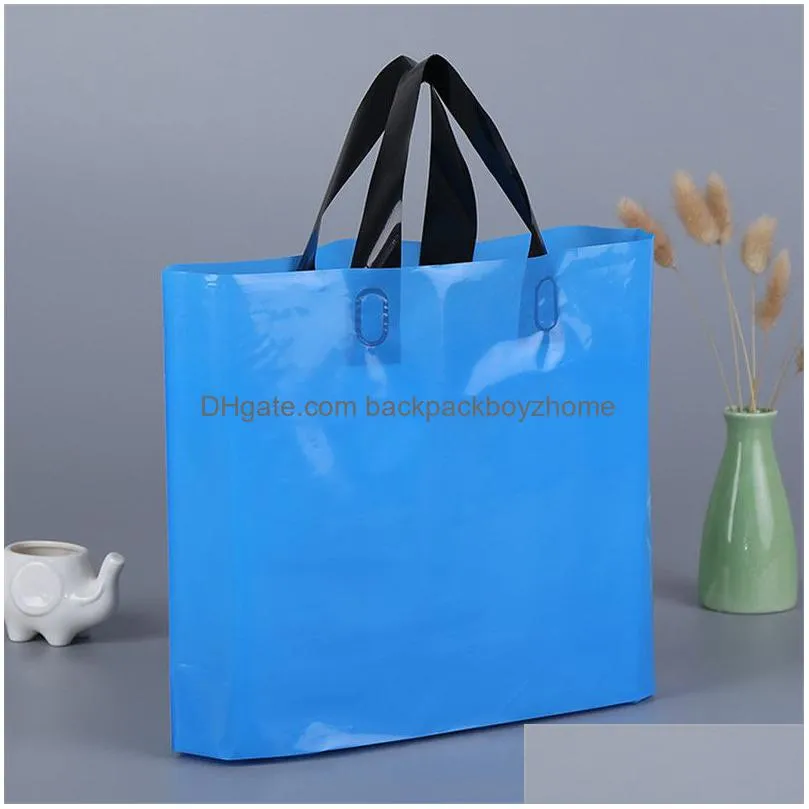 plastic shopping bags with handle solid color garment/clothing/gift packaging bag party supplies custom logo printed avaliable