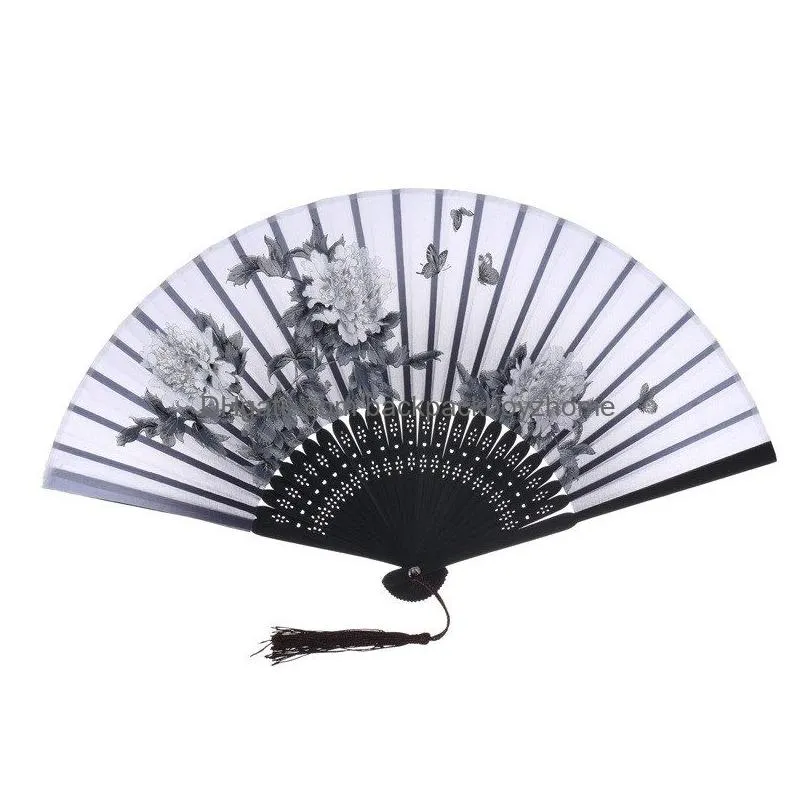 chinese silk fabric folding fan women hand held silk folding bamboo fans chinese japanese style wedding party gift decration