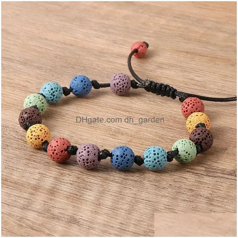colored lava stone beaded strand ethnic bracelet hand weaving adjustable bracelets for women men jewelry