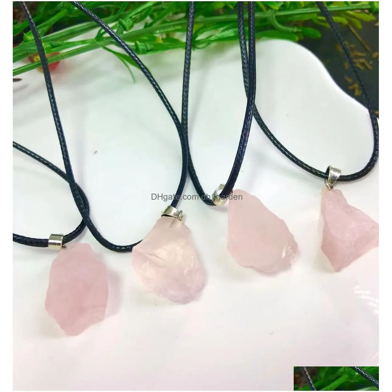 natural irregular pink rough stone necklaces healing rose quartz crystal gemstone pendant necklace women jewelry