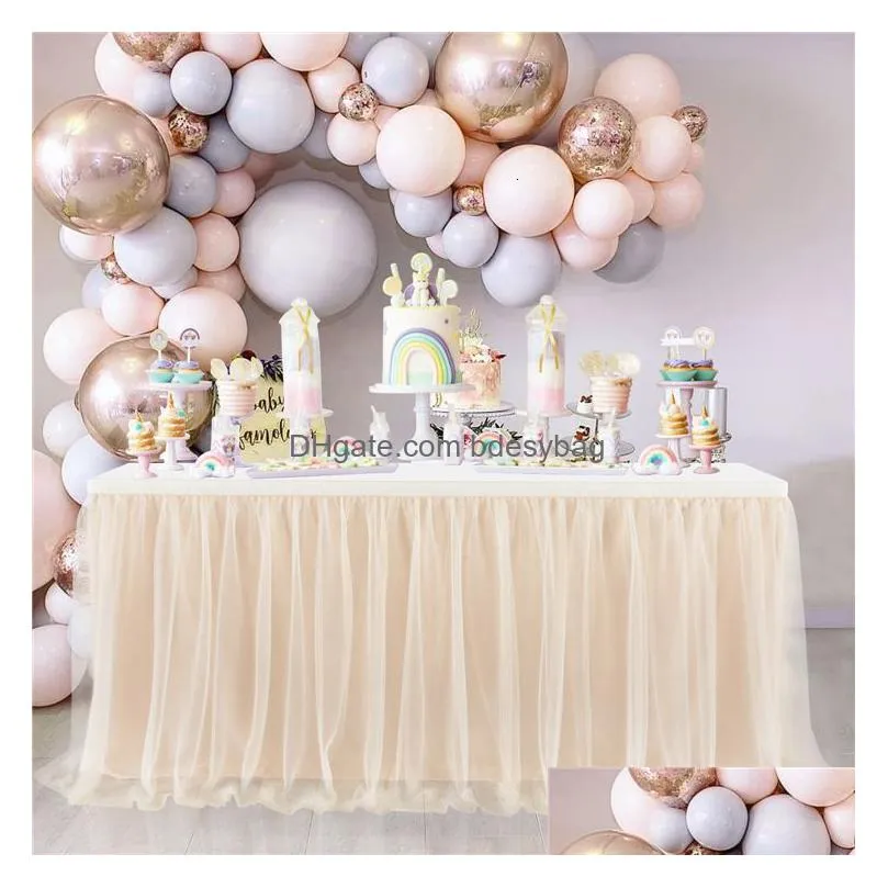 table skirt tulle table skirt highend goldrimmed mesh wedding years party decoration el supplies mesh table skirt table cover 230214