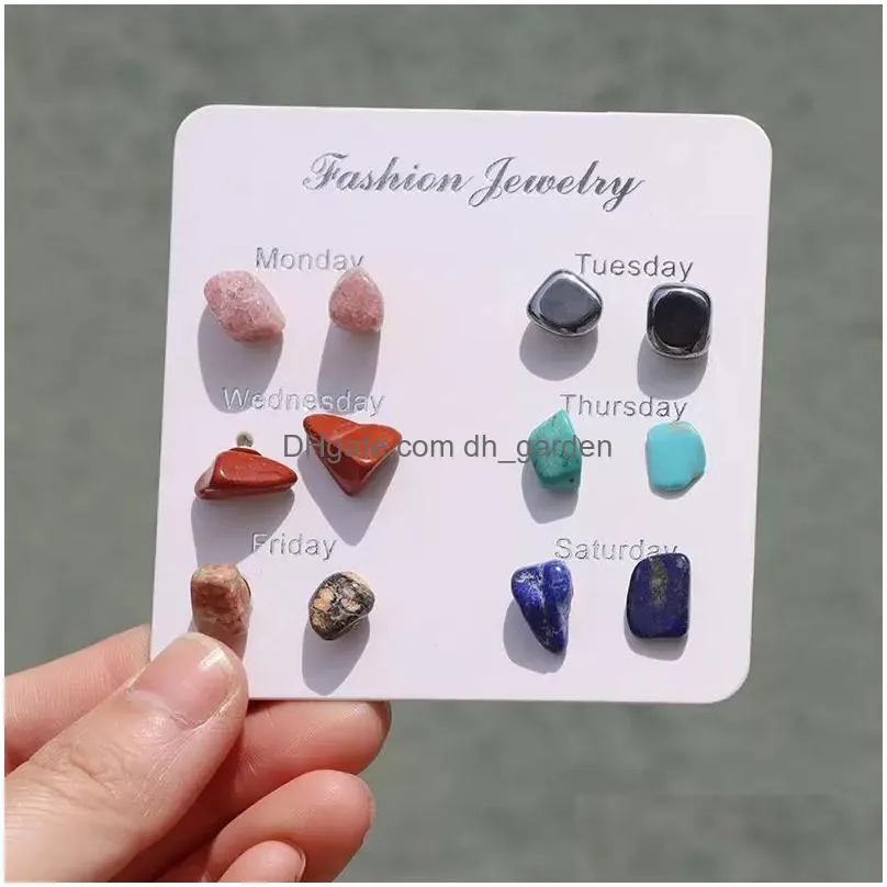irregular mini natural chip stone stud earrings for women girl week theme wedding fashion jewelry