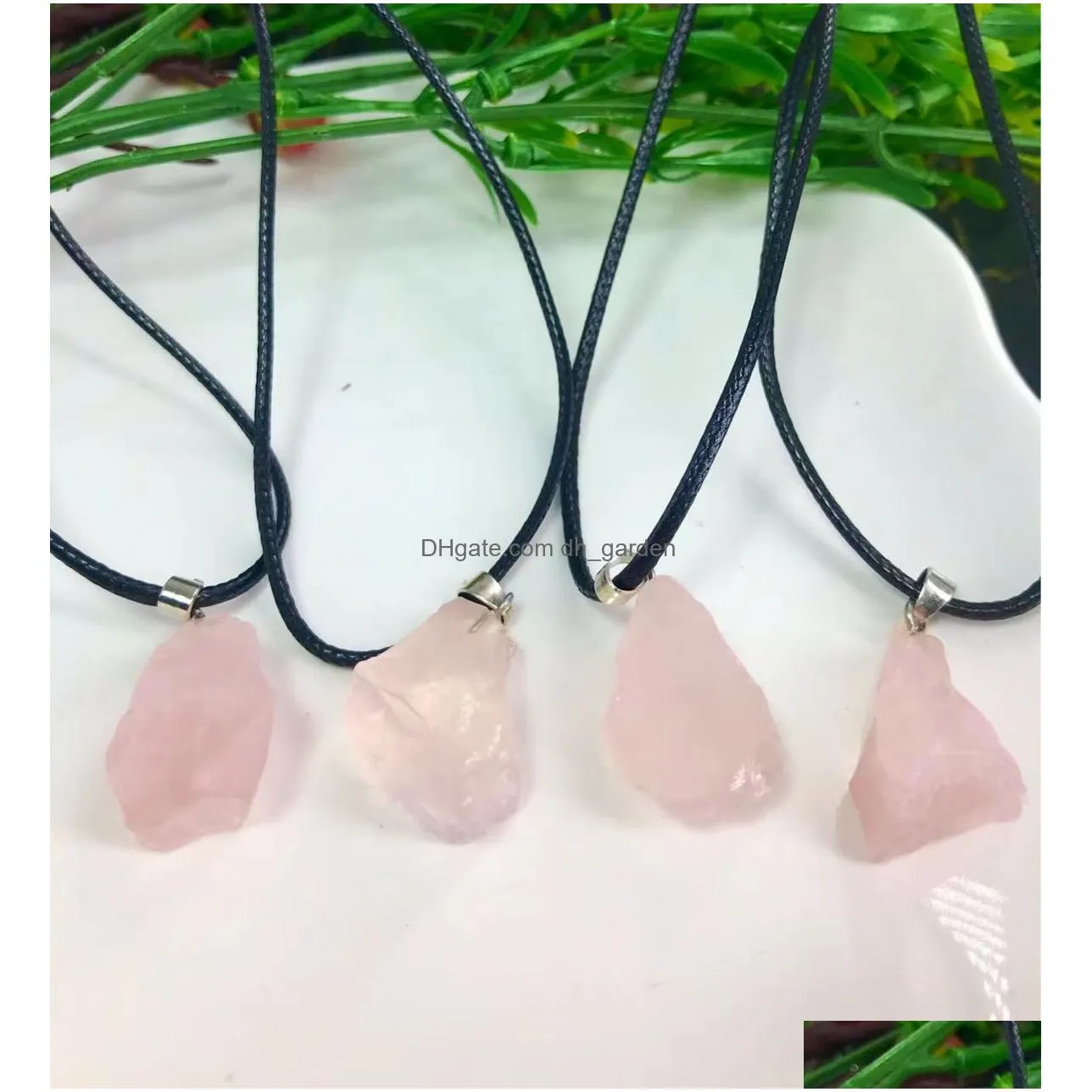 natural irregular pink rough stone necklaces healing rose quartz crystal gemstone pendant necklace women jewelry