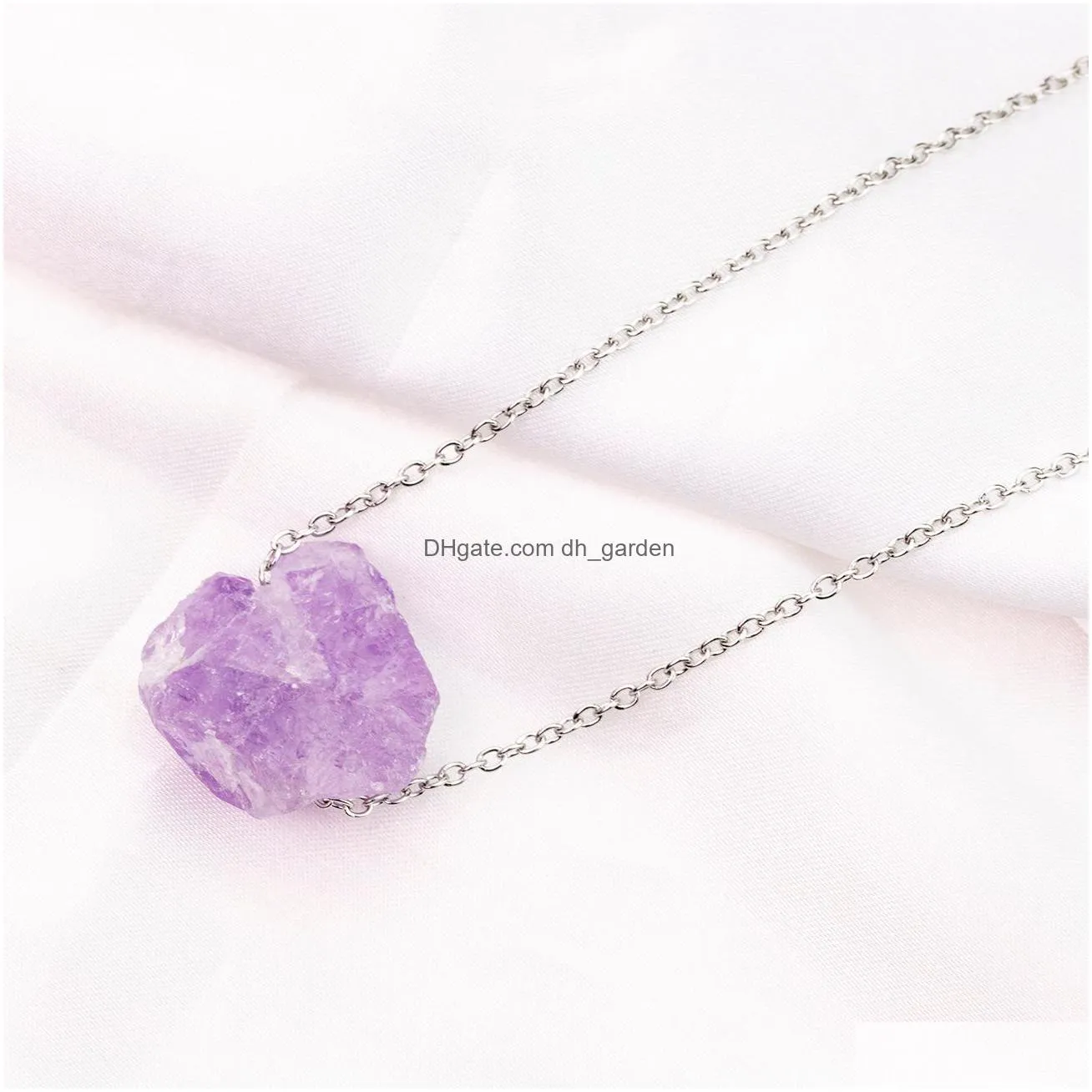 natural raw stone amethyst fluorite pendant irregular citrine pink crystal necklace for women jewelry