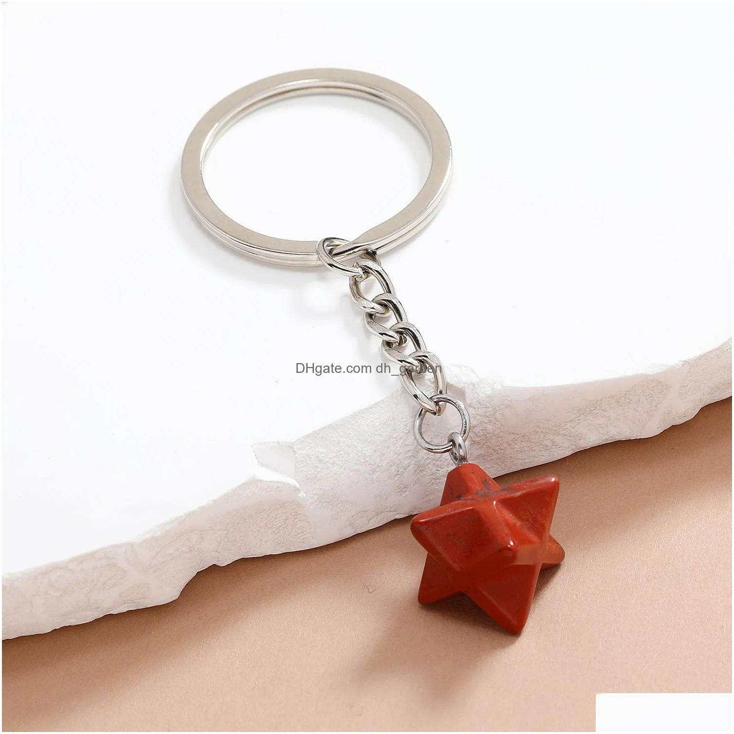 hexagram crystal opal natural stone key rings square gem charms keychains healing crystal keyrings for women men