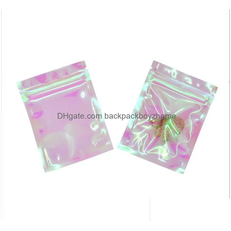 100pcs aluminum foil hologram bags selfsealing food storage bag reclosable candy pouch packaging supplies home kitchen