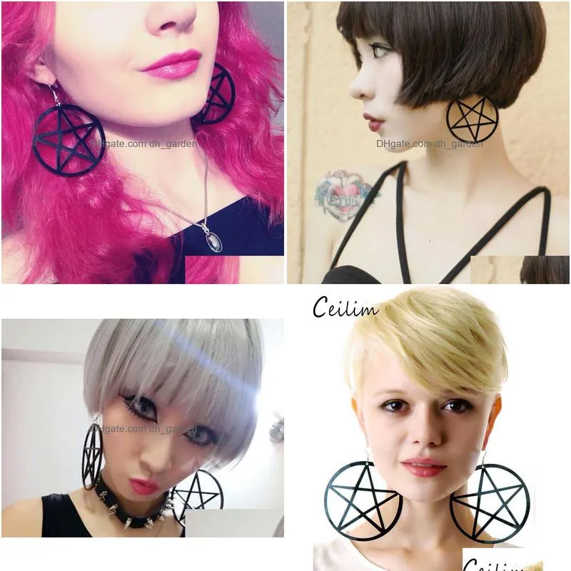 big black pentagram hanging earrings women aros colgantes bijoux classic large earrings jewelry design wholesale