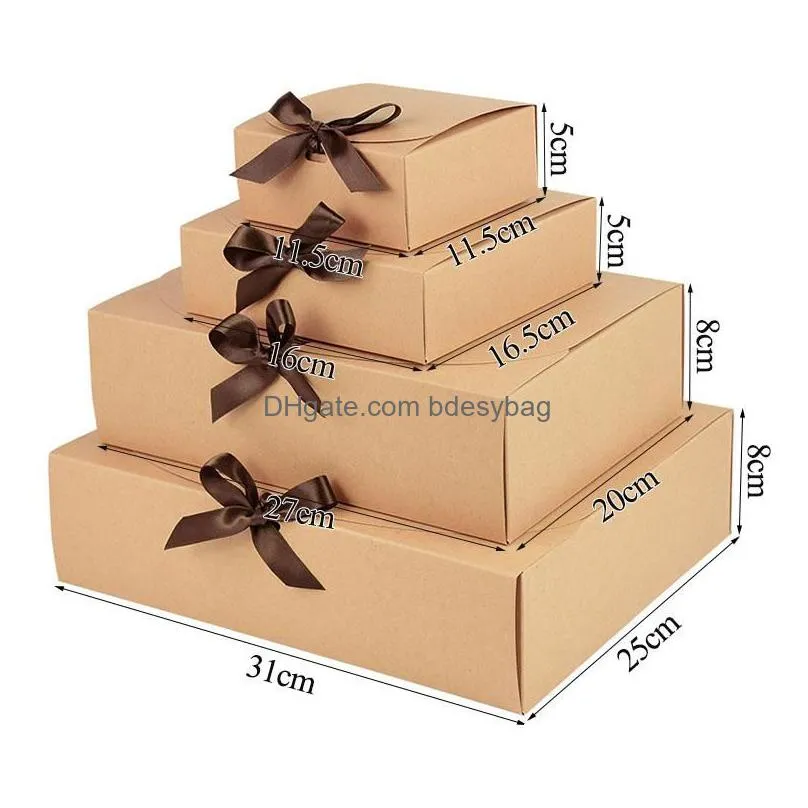 gift wrap 1pc white brown black candy box wedding decoration handmade kraft paper packaging with ribbon bow birthday party supplies