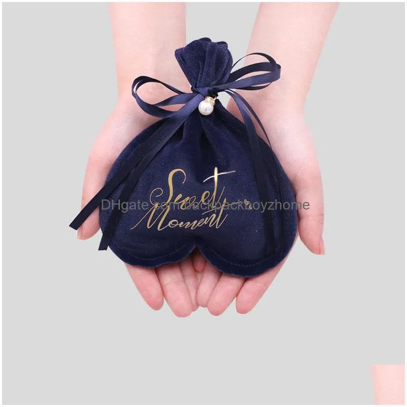 wedding candy package bag velvet cloth wedding favor gift bag heart shape baby shower party favors gift bag