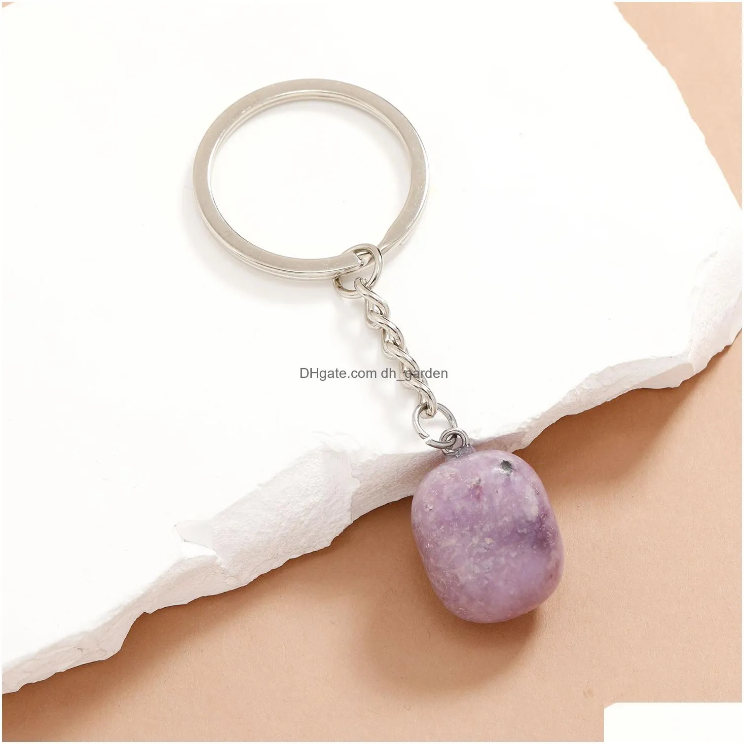 irregular ellipse crystal opal natural stone key rings square gem charms keychains healing crystal keyrings for women men
