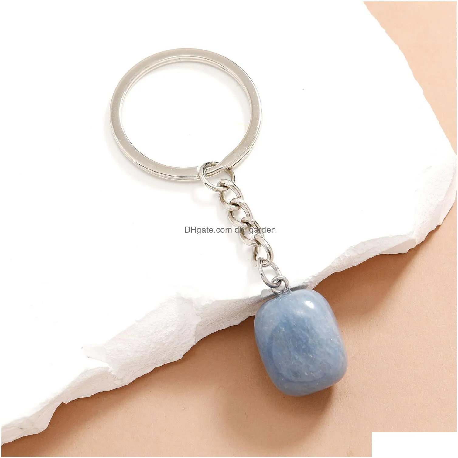 irregular ellipse crystal opal natural stone key rings square gem charms keychains healing crystal keyrings for women men