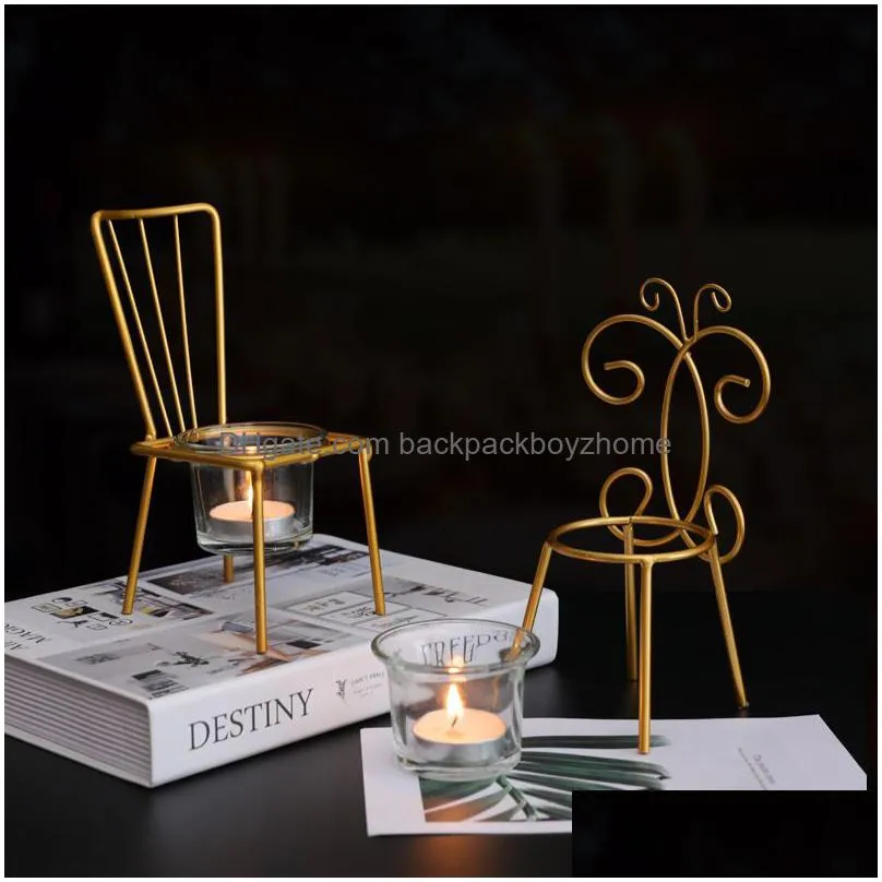 iron chair shaped candle holder ins wedding romantic table candle stand props tealight black gold candle stand home decoration