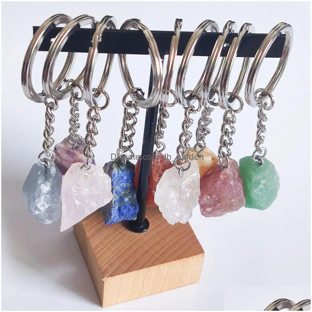 natural raw ore keychain gem quartz fluorite citrine amethyst irregular stone pendants charms keyring