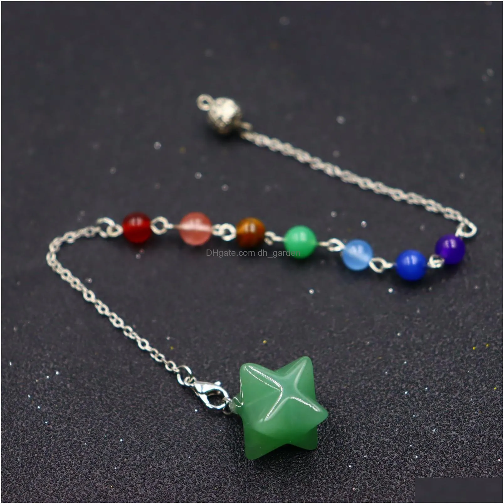 natural stone merkabah star charms pendulum 7 color chakra chain for divination crystal jewelry charm amulet healing pendant