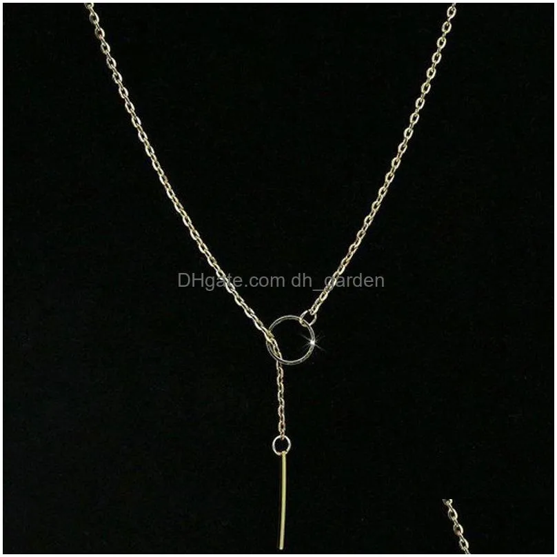 women pendant necklace chain statement ring rectangle charm chocker simple metal ring neck chain cheap fashion jewelry wholesale