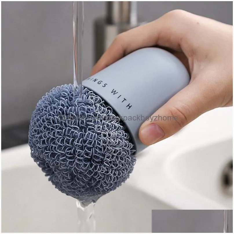 pot cleaning brush steel cleaning ball with handle kitchen cleaning tool steel ball brush decontamination kitchen pan pot brushes