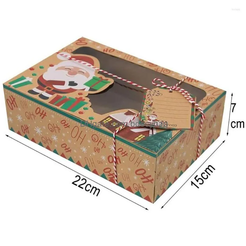 gift wrap 12pcs/set large size christmas candy cookie kraft paper box with plastic pvc window gingerbread chocolate cardboard