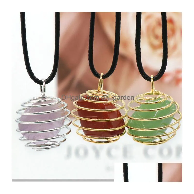 natural crystal stone net pendant copper wire wound spring irregular amethyst rose quartz charms jewelry making necklace n001
