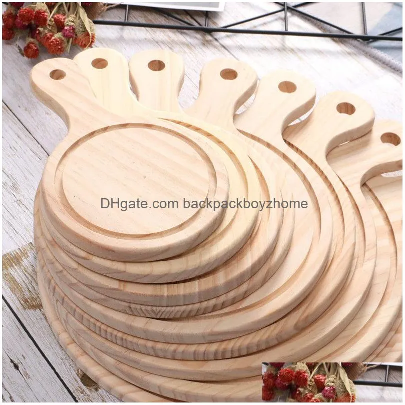 wooden round pizza board with hand 6inch14inch pizza baking cutting tray cafe baking store dessert accessory