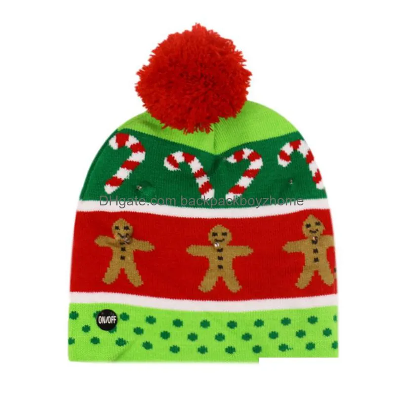 led light knitted christmas hat uni adults kids new year xmas luminous hat merry christmas party light beanie sweater hats