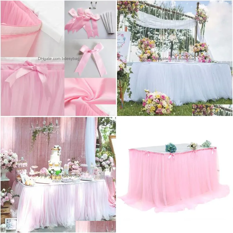 table skirt 280x76cm pink table skirt wedding party white tutu tulle tableware cloth baby shower birthday party table skirt home decor 190cm