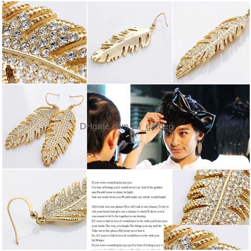 fashion love wings bohemian fashion feather leaf crystal pendant link chain necklace or earrins women valentines day gifts