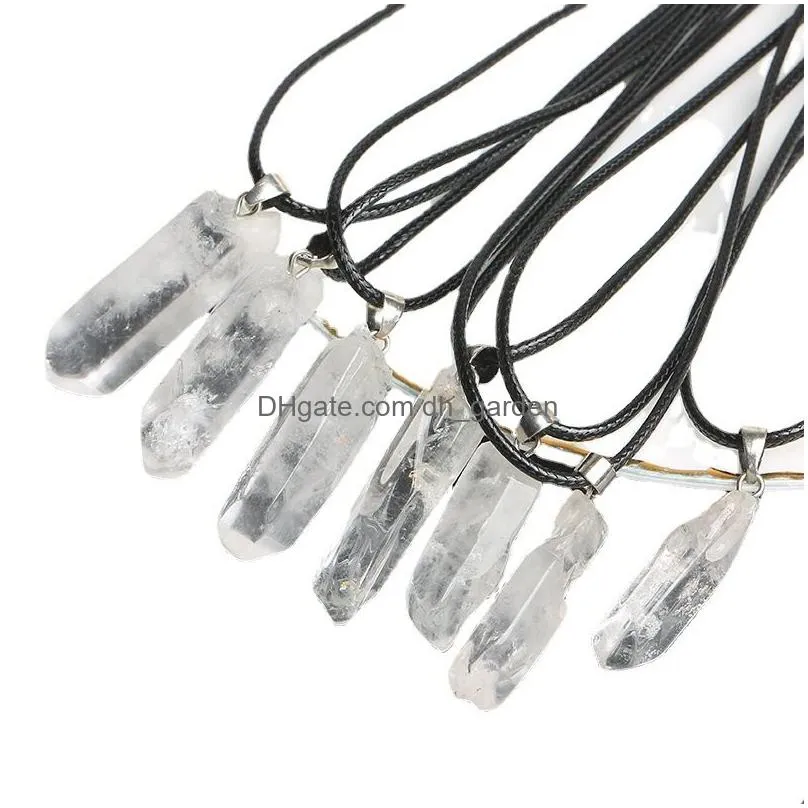 natural irregular white crystal pillar stone pendant healing crystal gemstone black rope chain necklace women jewelry