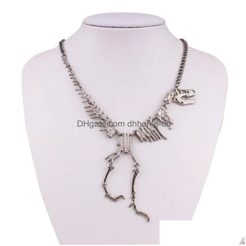 pendant necklaces 2023 fashion jewelry gothic tyrannosaurus skeleton dinosaur necklace golden silver black chain choker for women1