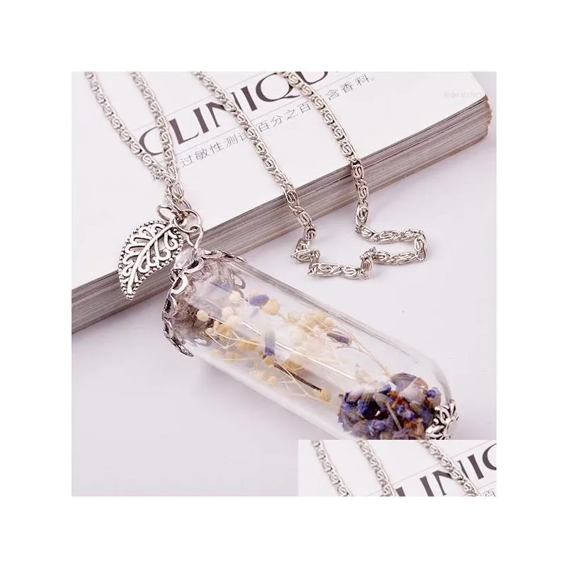 pendant necklaces fashion diy handmade glass cover dried flower necklace for women lavender female trendy plant specimen