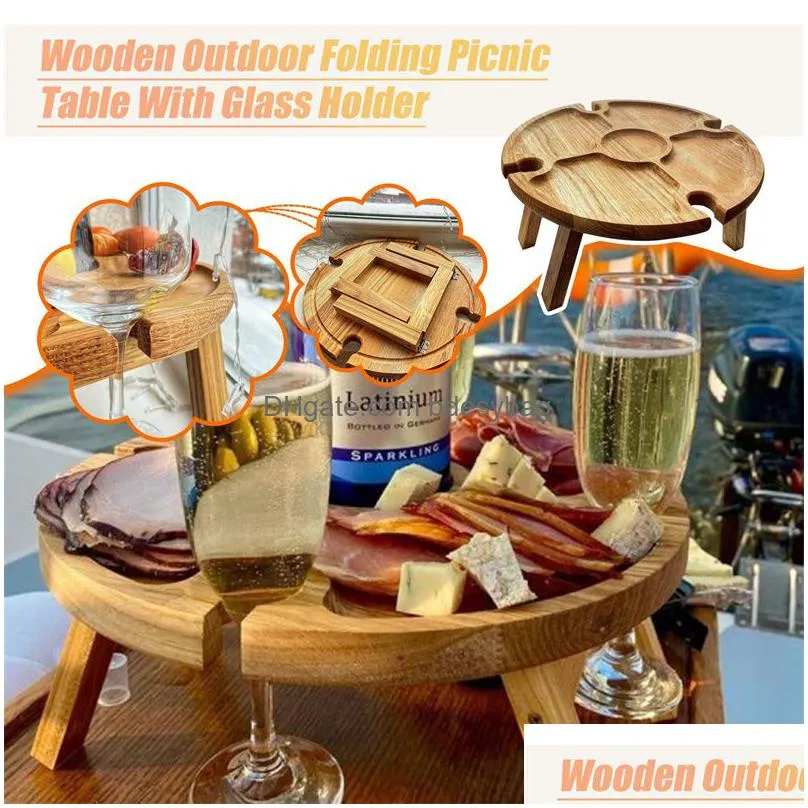 portable picnic wine table wooden kitchen bar outdoor folding camping tables with glass holder