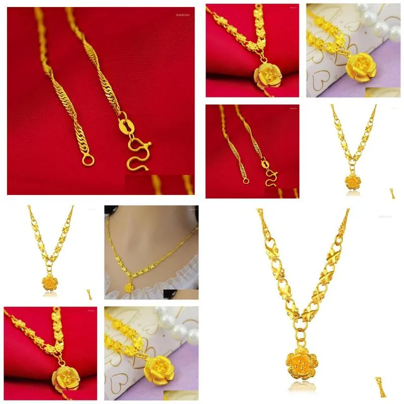 pendant necklaces yellow gold filled rose flower necklace charm women clavicle chain 50cm