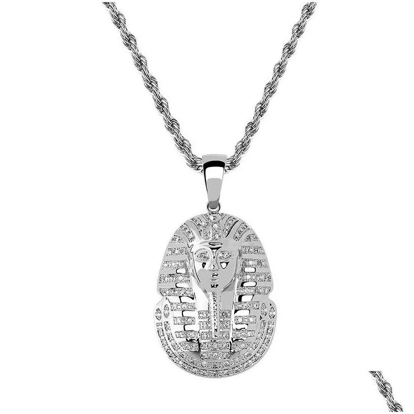 pendant necklaces mens hip hop iced out zircon egyptian pharaoh head fashion punk crystal statement jewelry