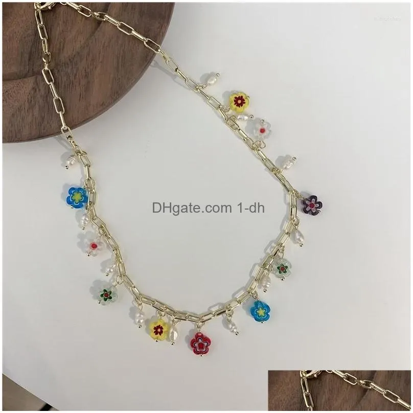 pendant necklaces mengjiqiao korean coloured glaze flower choker necklace for women lades fashion metal chain party jewelry gifts