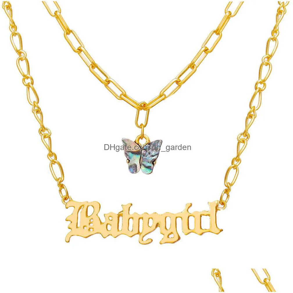 acrylic butterfly layered necklace for girl lady gold link chain necklaces letter babygirl angel pendant initial necklace jewelry