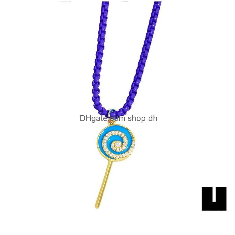 pendant necklaces copper chain cz lollipop necklace crystal colorful for women cute girls jewelry gift nkev99pendant