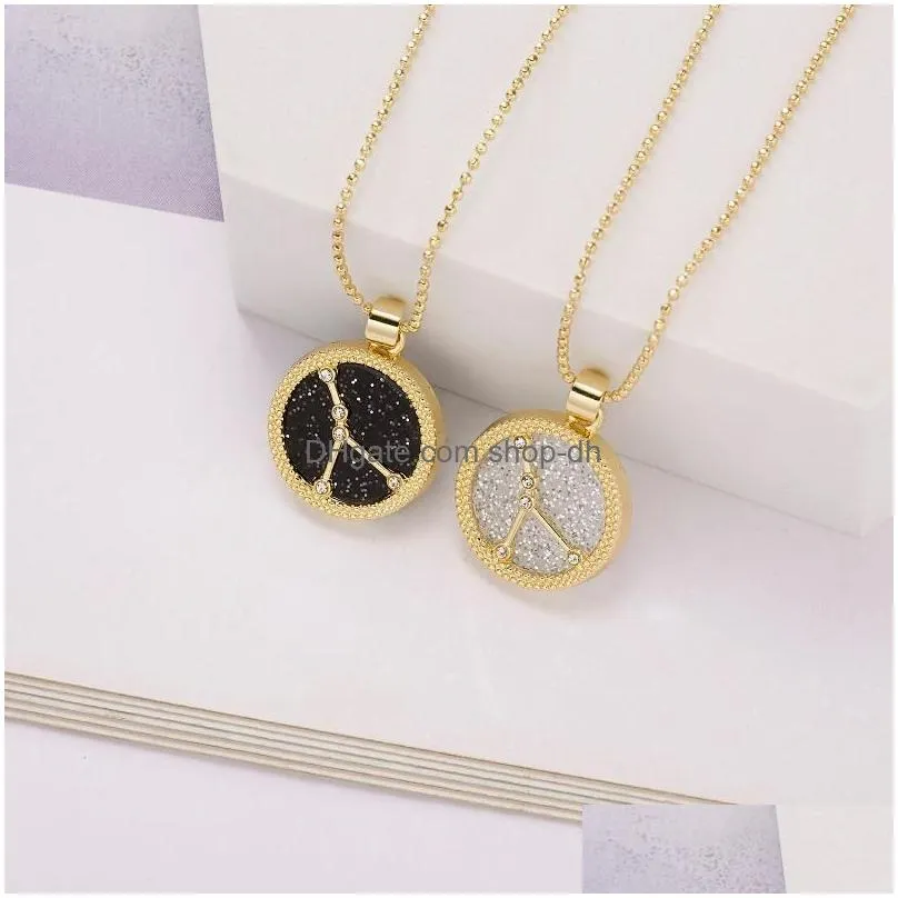 pendant necklaces constellation coin zodiac sign necklace women clavicle chain jewelry birthday gifts party girl female neck