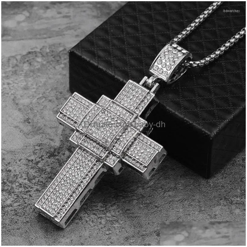 pendant necklaces retro ins american hiphop full diamond checkered overlap cross necklace choker chain for women men tennis drop