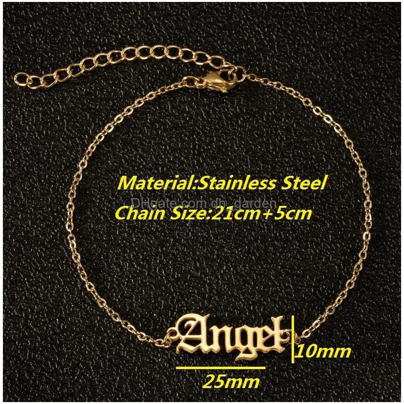 old english letter angel anklets stainless steel chain babygirl ankle bracelet for women foot jewelry bridesmaid gift