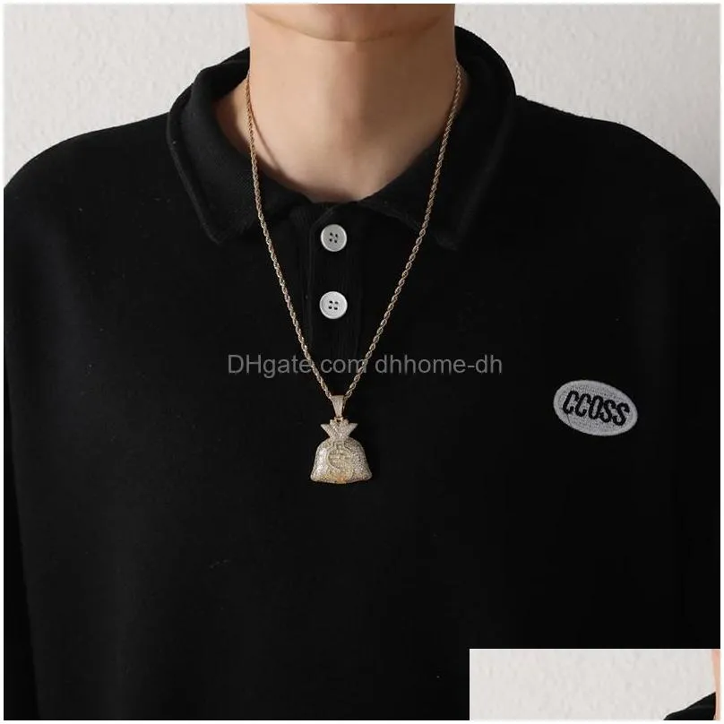 pendant necklaces hip hop micro paved cubic zirconia bling iced out us dollars bag pendants for men rapper jewelrypendant