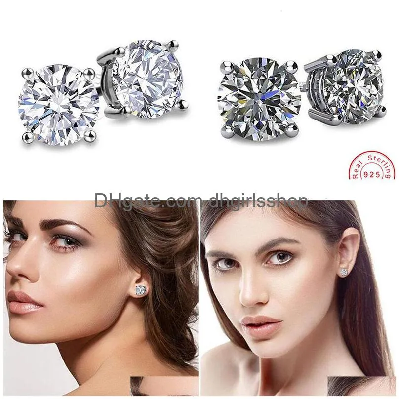stud solitaire 3ct lab diamond gemstone earring 100% real 925 sterling silver jewelry engagement wedding earrings for women men 221119