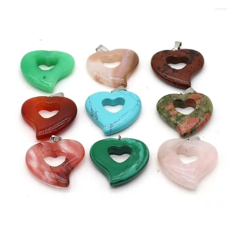 pendant necklaces 8pcs wholesale natural gemstone hollow peach heart for jewelry making diy bracelet necklace accessories charm gift