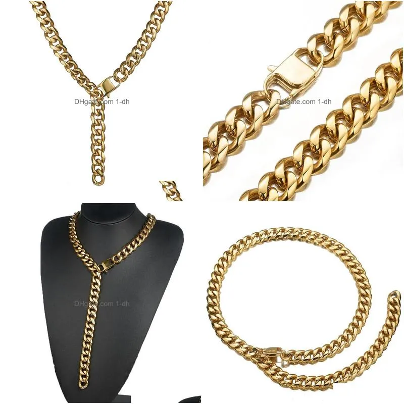 mens steel color/gold 316l stainless curb cuban link chain necklace jewelry gift 740inch chains