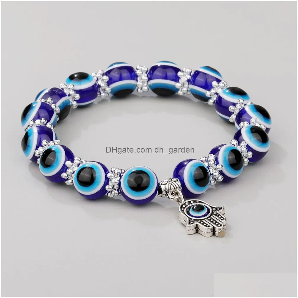 turkey evil blue eyes beaded bracelets chain hamsa hand charm elastic bracelet bangles wholesale jewelry