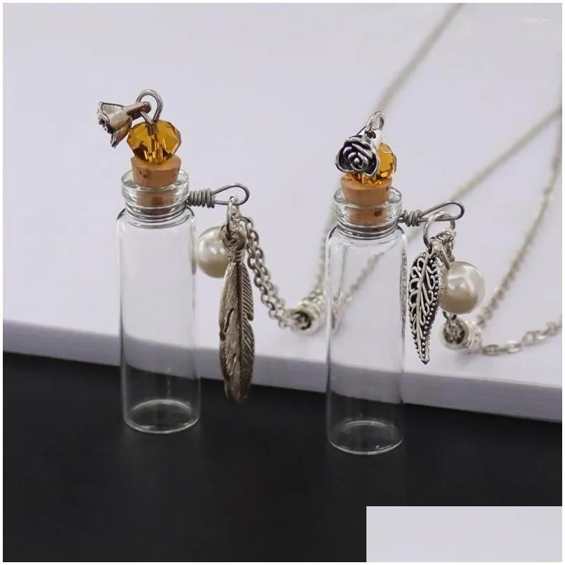pendant necklaces 2pcs clear glass perfume bottle with leaf charm test wishing necklace friends gift