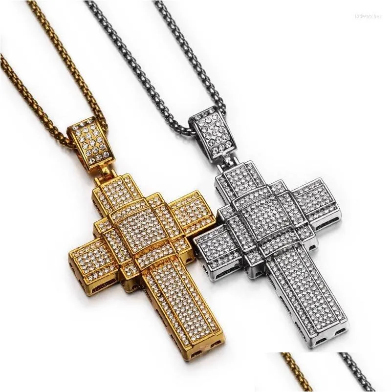 pendant necklaces retro ins american hiphop full diamond checkered overlap cross necklace choker chain for women men tennis drop