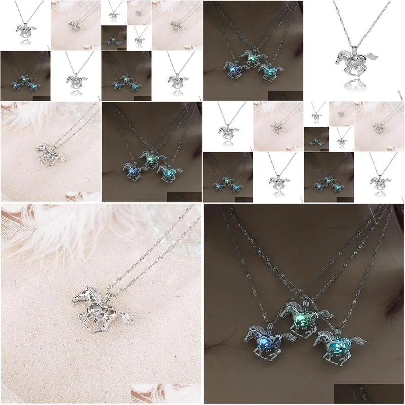 design creative horse luminous alloy pendant necklace silver water waves chain hollow necklaces women simple casual jewelry chains