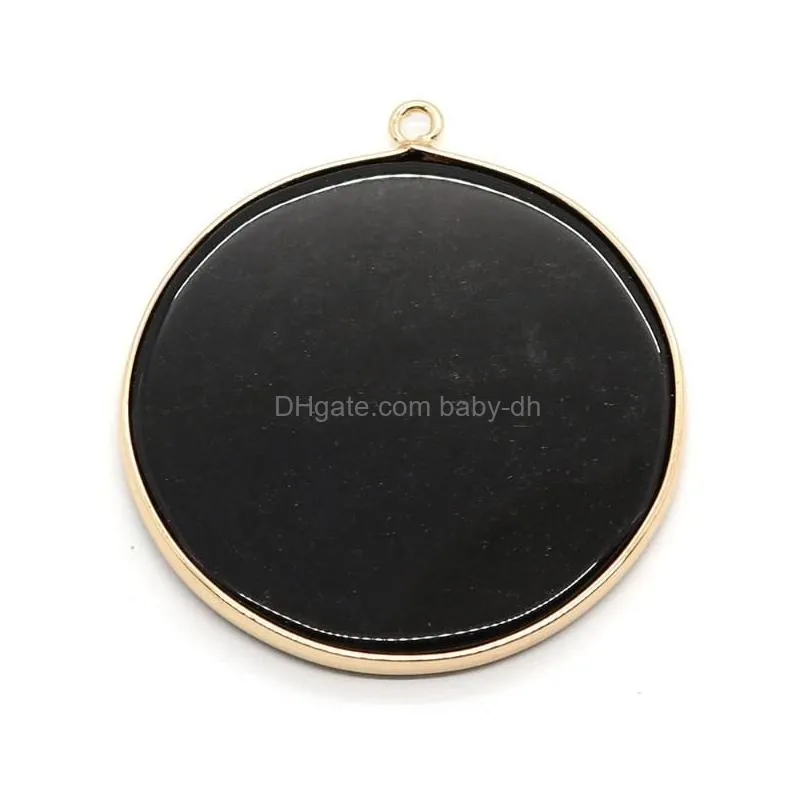pendant necklaces 1pc 14 colors flat round shaped pendants natural semiprecious stone gold color edge diy for making necklace earrings